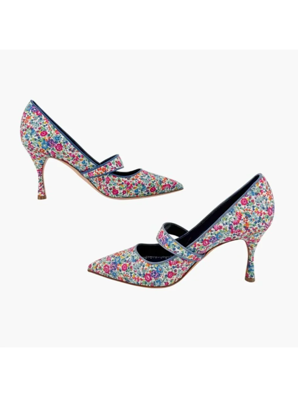 Manolo Blahnik Vibota Floral Mary Jane Pumps Heels Size 38.5 US 8.5 Multicolor